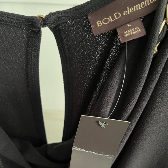 BNWT BOLD ELEMENTS black jumpsuit gold chain neckline (L) POCKETS - Picture 7 of 8